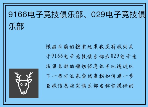 9166电子竞技俱乐部、029电子竞技俱乐部